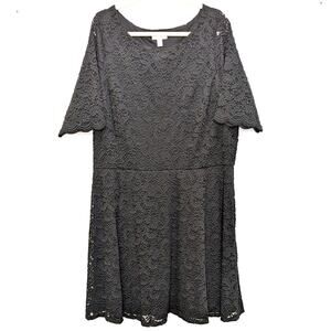 Charter Club Womens 3X Dress Black Lace Knee Length Short Sleeve Plus Size